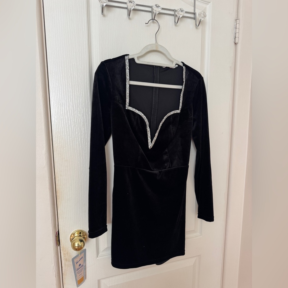 Black Velvet Dress with sparkle trim